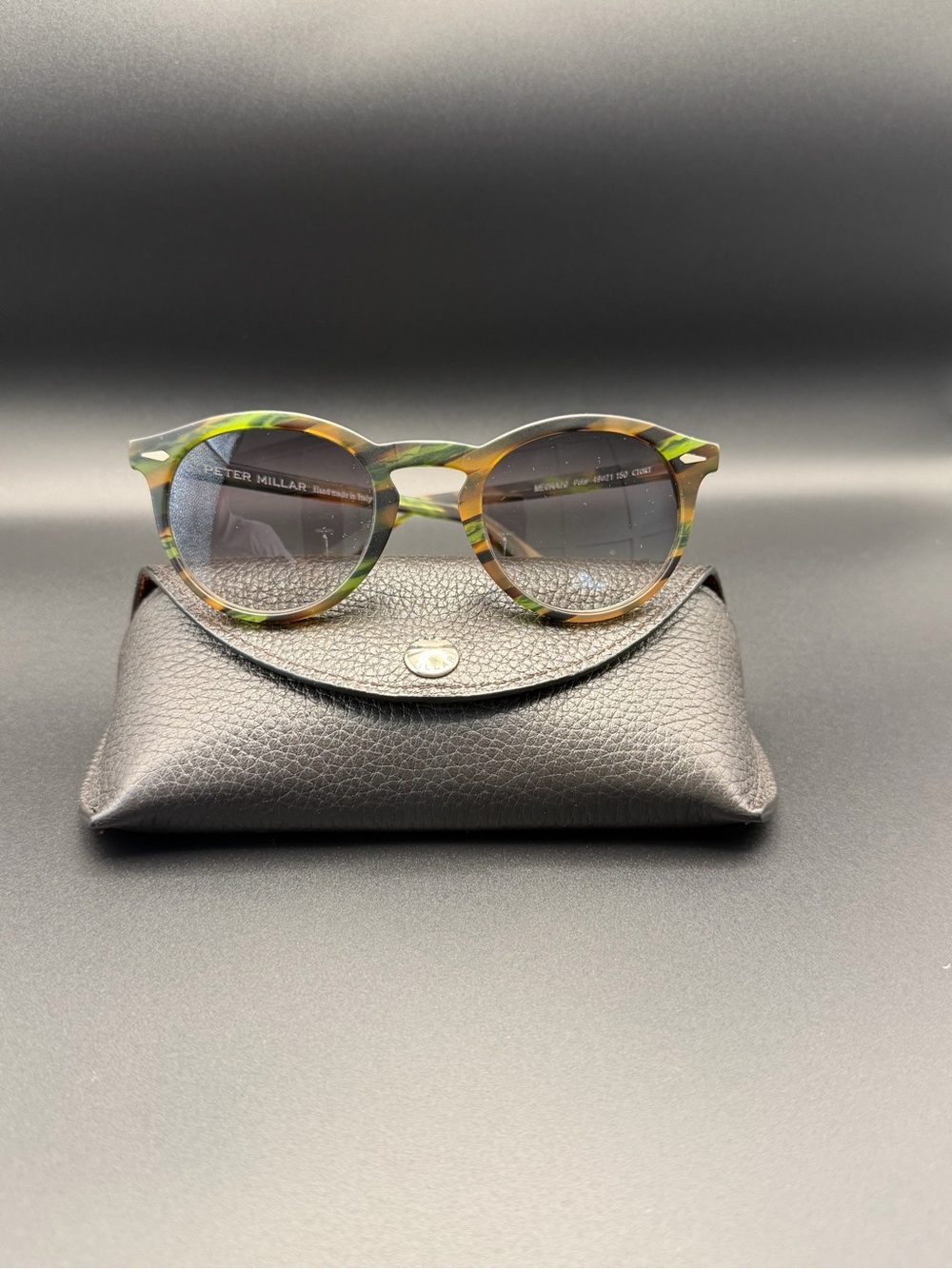Peter Millar Men’s Round Tortoise Sunglasses with Green Accents